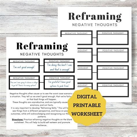 Reframing Negative Thoughts Practice Worksheet/ Resilience Building