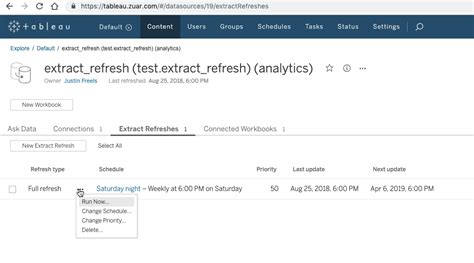 Refresh extract tableau online.  This option is best for refreshing extra...