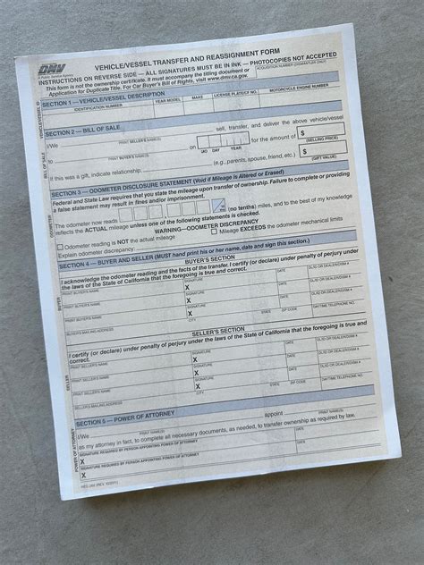 Vehicle/Vessel Transfer and Reassignment Form (REG 262)REG 262 includes the Odometer Disclosure Statement, Bill of Sale, and Power of Attorney (POA). These are important sections to complete, as they legally establish the vehicle's mileage and ownership trail.. 