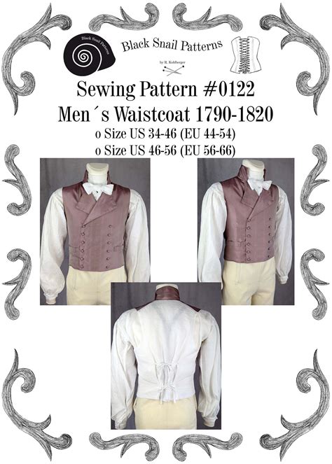 Regency waistcoat pattern.  This sewing pattern shows a double-breasted waistcoat with ...