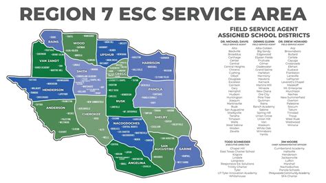 Region 7 esc. The Region 6 Education Service Center is located in beautiful southeast Texas in the piney woods, 60 miles north of Houston. Region 6 encompasses 12,400 square miles that includes 15 counties and over 60 school districts, private schools, and charter schools. Region 6 serves over 150,000 students and over 20,000 teachers and staff members. 