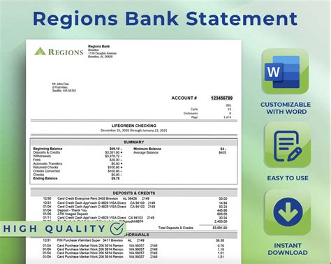 Regions bank statement template Bank Statement Generator