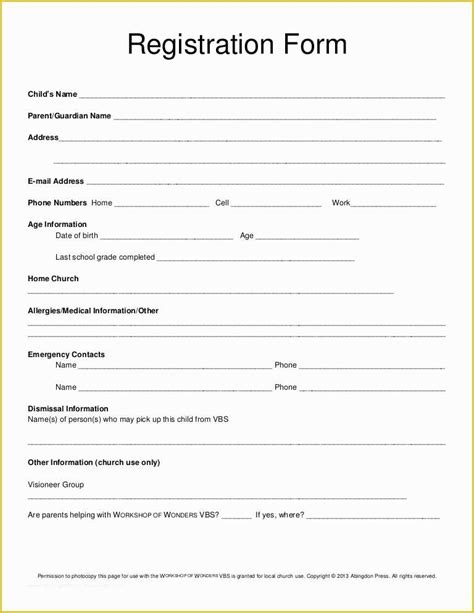 Registration Form Template Word Free
