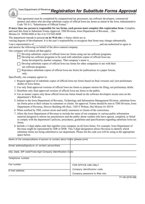 Registration for Substitute Forms Approval www.state.ia.us/tax