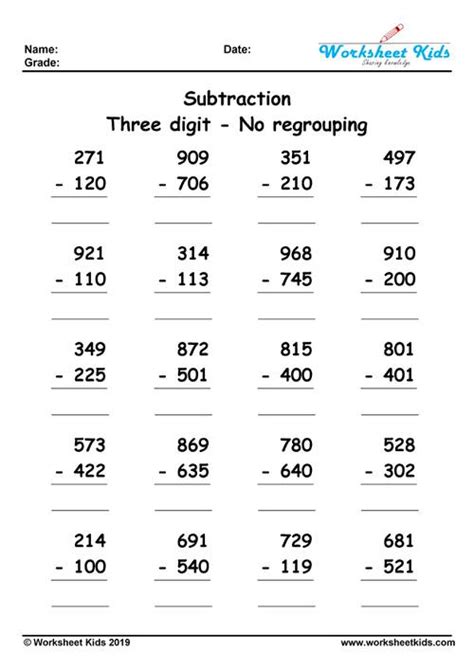 Regrouping Subtraction 3 Digit Numbers