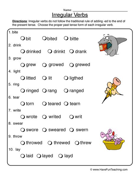 Regular And Irregular Verb Worksheets