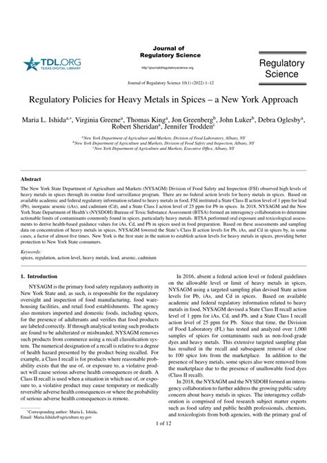 Regulatory policies for heavy metals in spices – a New York …