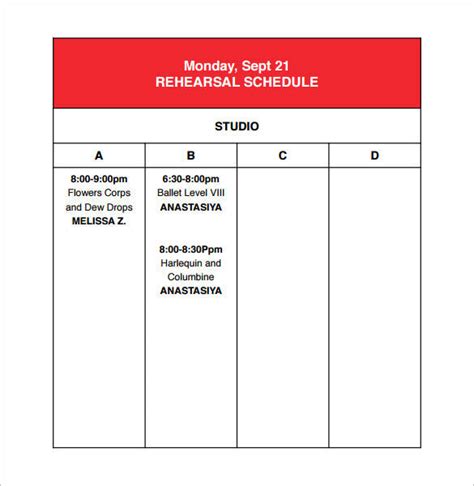 Rehearsal Schedule Template Classles Democracy