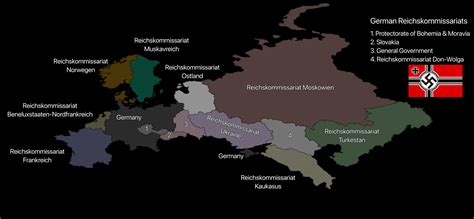 Reichskommissariats. The eastern Reichskommissariats in the vast stretches of Ukraine and Russia were also intended for future integration into that Reich, with plans for them stretching to the Volga or even beyond the Urals, where the potential westernmost reaches of Imperial Japanese influence would have existed, following an Axis victory in World War II. 