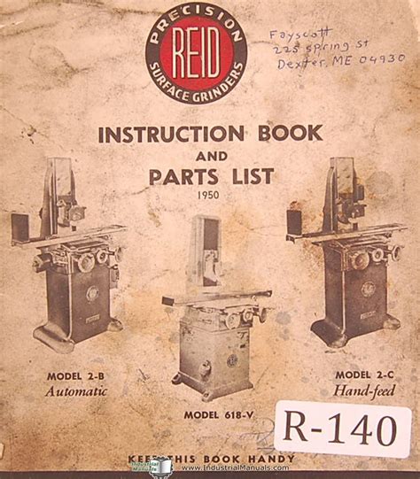 Reid brothers model 618 v 2 b 2 c surface grinder instructions and parts manual. - Ford ba falcon 2003 repair service manual.