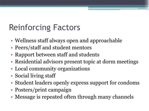 Reinforcing factors definition. 4.3.2 Enabling factors. Enabling factors are factors that make it possible (or easier) for individuals or populations to change their behaviour or their environment. Enabling factors include resources (Figure 4.3), conditions of living, social support and the development of certain skills. 