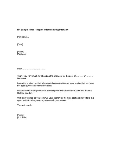 Rejection Letter Template For Job Applicants