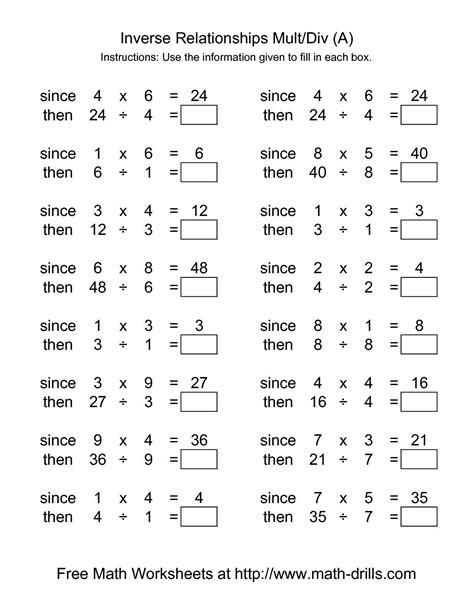 Relationship Between Multiplication And Division Worksheets Pdf