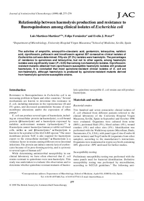 Relationship between haemolysis production and resistance to ...