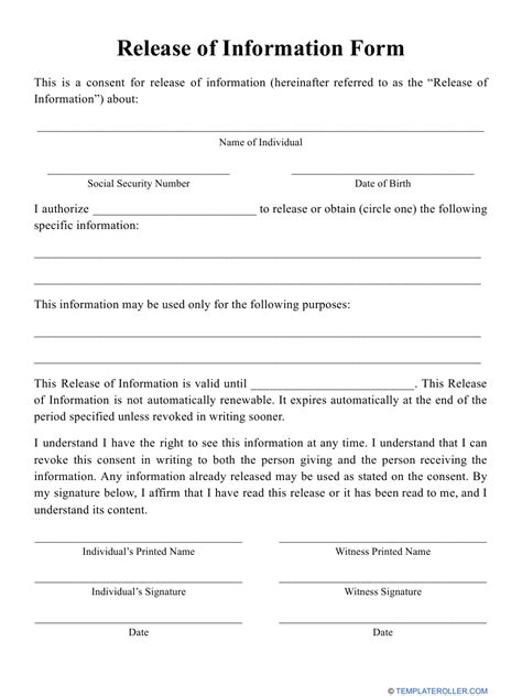Release Of Information Form Download Printable PDF Templateroller