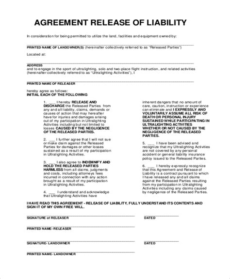 Release Of Liability Agreement Template