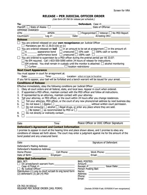 Release Papers from Jail Form Fill Out and Sign Printable PDF