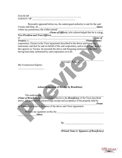 Release by Trustee to Beneficiary and Receipt from Beneficiary US
