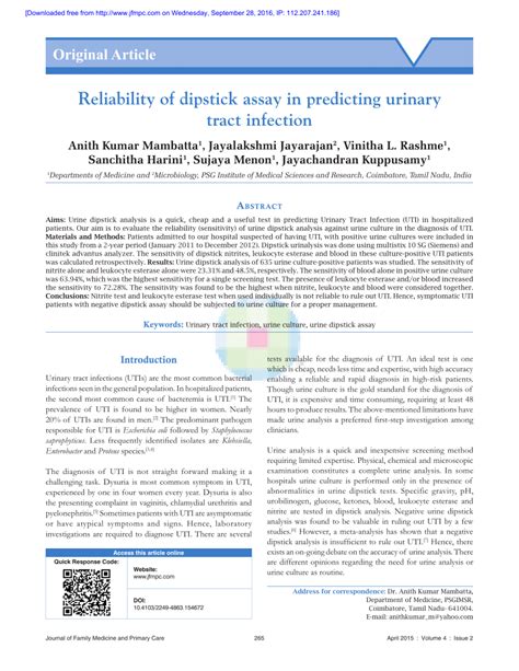 Reliability of dipstick assay in predicting urinary tract …