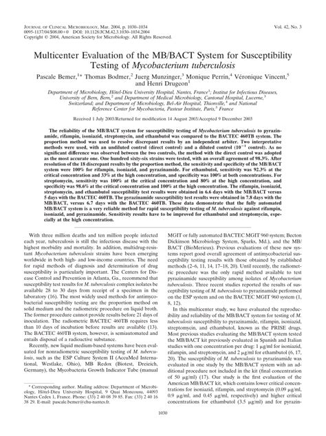 Reliability of the MB/BacT system for testing susceptibility of ...