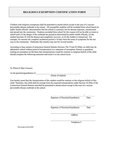 Religious Exemption Form Ct Fill Out and Sign Printable PDF Template