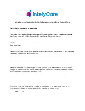 Religious Request IntelyCare Doc Template pdfFiller