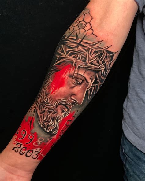 Religious arm tattoos. Causes of a red streak running up the arm include infection from a skin injury, animal or insect bite, or a piercing or tattoo, according to WebMD. Other signs of infection are pai... 