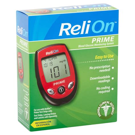 The ReliOn™ Prime blood glucose meter features 