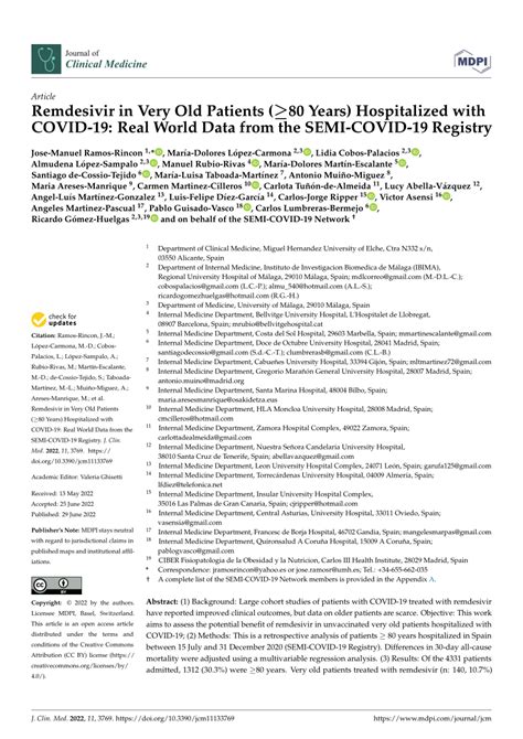 Remdesivir in Very Old Patients (≥80 Years) Hospitalized with COVID …