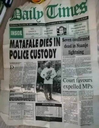 Remembering Evison Matafale &ndash; Archives - archive.times.mw
