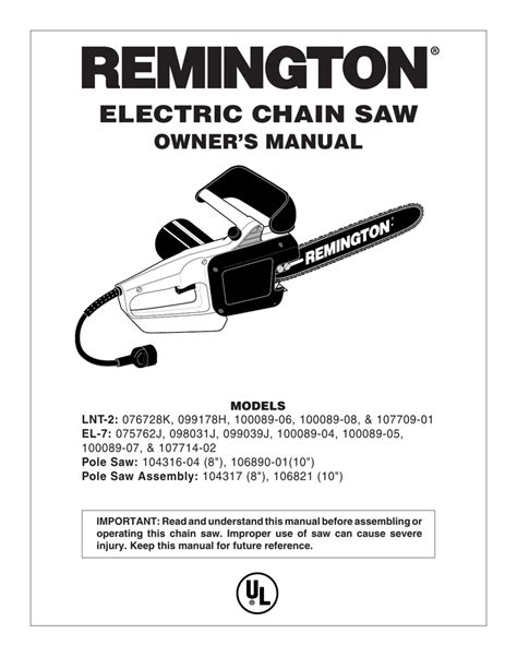 Remington 35 electric chain saw manual. - Die mutter der könige von preussen und england.