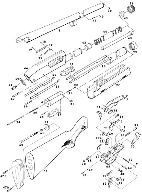 Remington 870 assembly diagram. 10 Action Spring Tube Nut Lock Washer. 12 Barrel Seal. 13 Breech Bolt. 14 Breech Bolt Buffer. 15 Breech Bolt Return Plunger. 16 Breech Bolt Return Plunger Retaining Ring. 18 Buttplate / Recoil Pad. 19 Buttplate / Recoil Pad Screw. 20 Buttplate / Recoil Pad Spacer. 