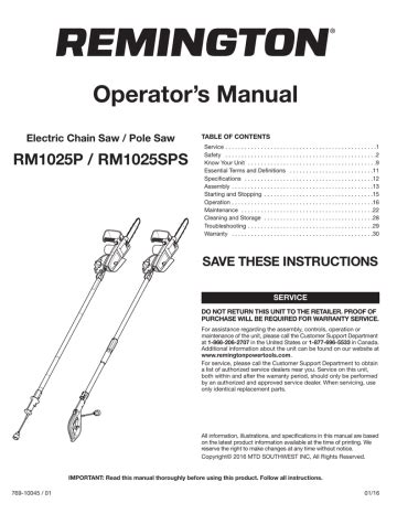 Remington RM1025SPS, RM1025P User Manual