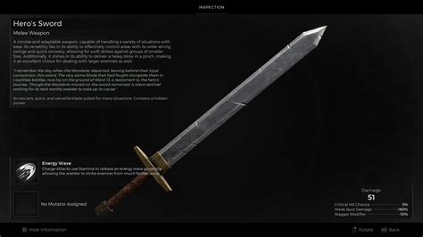 Remnant 2 hero's sword. Jul 23, 2023 · Find more goodies by unlocking the Explorer class in Remnant 2. Unlock: Available by default. Effect: +20% movement speed and 80% reduced stamina cost for you and your allies; lasts 30 seconds. Unlock: Available at level 5. Effect: Dig into a ground and spring a fountain that grants a random buff. 