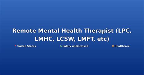 Remote Mental Health Counselor (LCMHC LICSW LMFT) Job in …