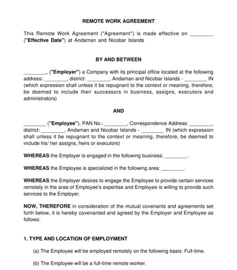 Remote Work Agreement Sample, Template Word and PDF