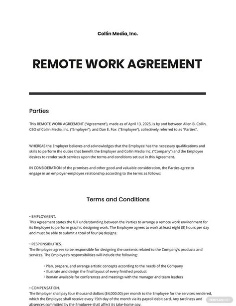 Remote Work Contract Template in Google Docs, Word Download