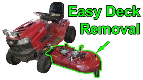 Remove deck craftsman riding mower. This is how I take a ride on lawnmower deck or blade housing off. Applies to Husqvarna, Craftsman, John Deere and others.Click here for a new belt--- https:... 