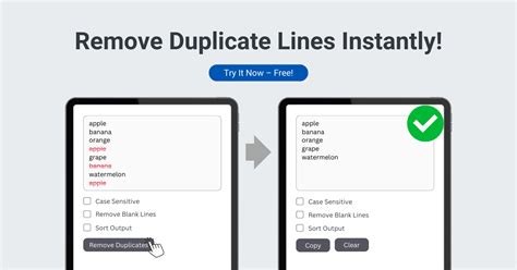 Remove duplicates online.  Fast, secure, and easy to use duplicate remover.  Add Line Numbers + ...