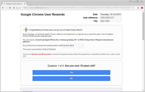 Remove the Google Chrome User Rewards Scam - BleepingComputer