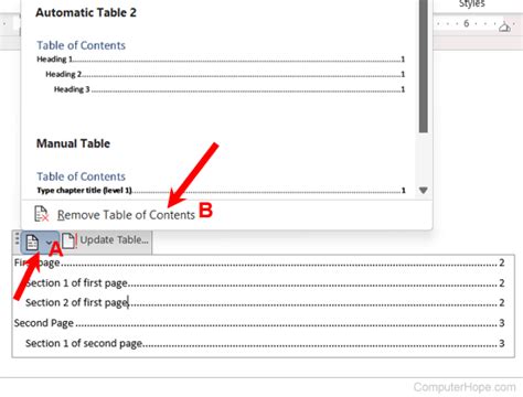 Remove the Table of Contents from the Table of Contents in Microsoft