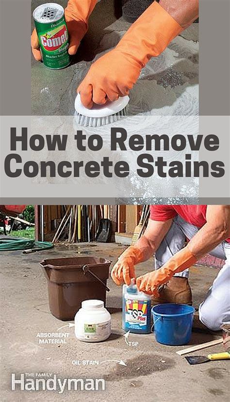 Removing stains on concrete. 2. Wash the area. Start with a high-pressure spray and see what will come clean with water. Then, move to a household cleaner. A dish soap, like Dawn, is a safe place to start. The surfactants in dish soaps are designed to remove oil and grease, they’re gentle enough to be used without issue on your pavers. 