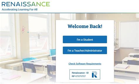 The most updated results for the Renaissance Welcome Portal page are listed below, along with availability status, top pages, FAQs, and videos. Check the official login link , follow troubleshooting steps , or share your problem detail in the comments section .. 