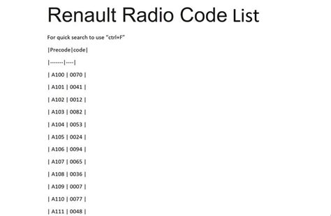 Renault duster 2015 radio code list. .  ...