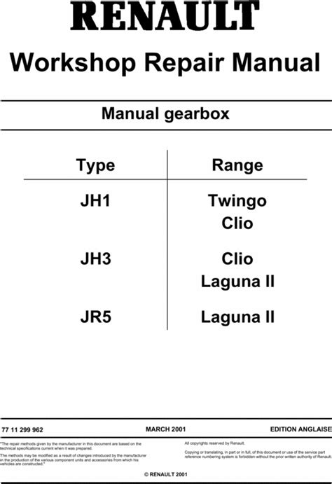 Renault gearbox twingo clio laguna workshop manual jh1 jh3 j. - Analisi linguistica e ipotesi di lettura.
