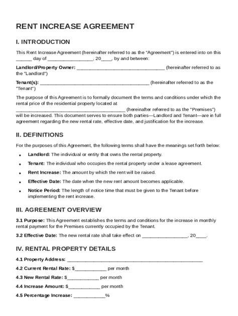 Rent Increase Agreement Template