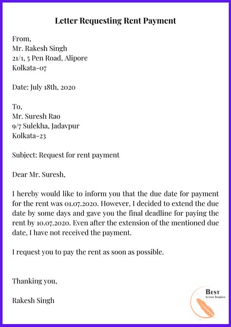 Rent Payment Letter Template
