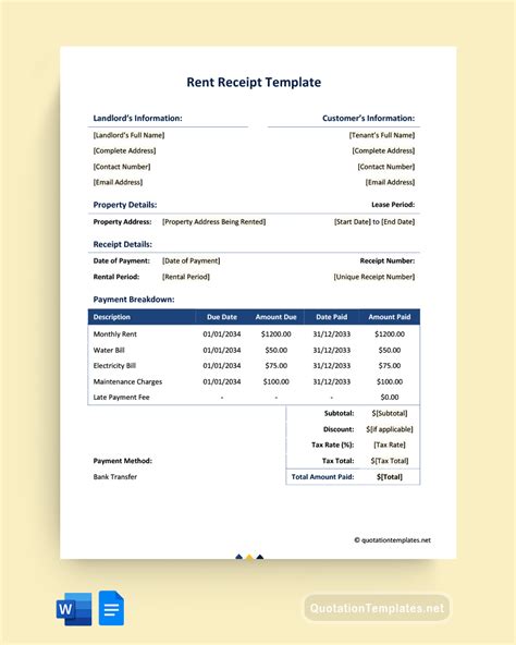 Rent Receipt Template Google Docs Portal Tutorials