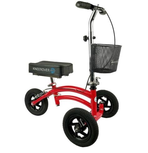 This KneeRover has a 3" thick contoured knee platform and ergonomic rubber hand grips for comfort. KneeRover knee walkers are equipped with a free detachable storage basket and feature tool-free assembly, setup, and height adjustments. • Big wheels excel on really rough terrain. • Major assembly needed upon arrival.