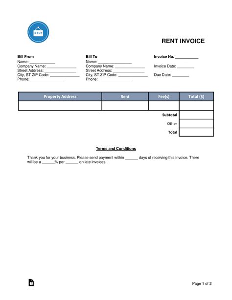 Rental Invoice Template Free